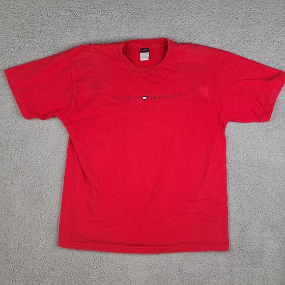 Tommy Jeans T-Shirt Mens‎ XL Red Hilfiger Spell Out Tee Short Sleeve - Picture 1 of 10